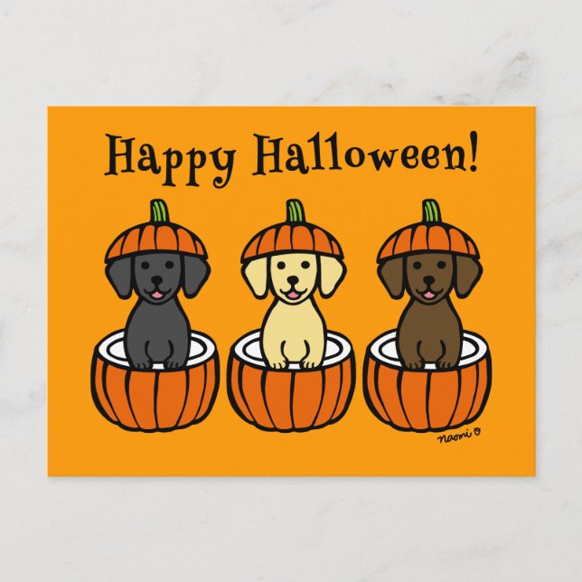 Carte Postale Marionnettes et Citrouilles du Labrador d'Hallowee (Devant)