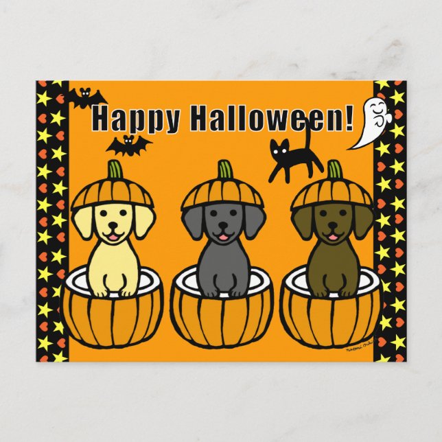 Carte Postale Marionnettes et Citrouilles du Labrador d'Hallowee (Devant)