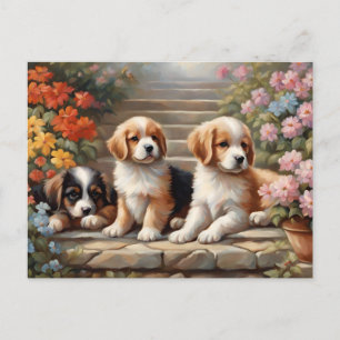 Carte Postale Marionnettes mignonnes dans le jardin fleuri