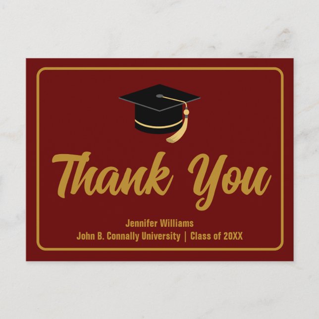 Carte Postale Maroon Gold Graduation Typographie Merci (Devant)