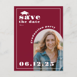 Carte Postale Maroon Photo Graduation Party Enregistrer la date