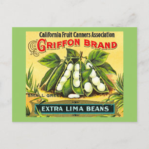Carte Postale Marque Griffon Vintage Crate Étiquette Lima Beans