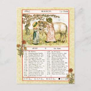 Carte Postale Mars 1884 Almanac. Aries, Le Bélier