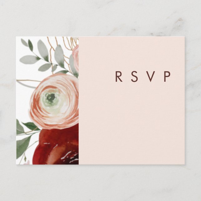 Carte Postale Marsala Autumn Floral | Blush Wedding RSVP (Devant)