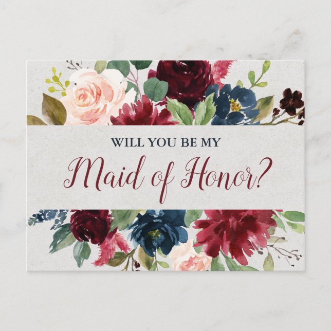Carte Postale Marsala & Mariage de la Marine Floral Maid of Hono (Devant)