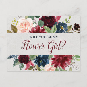 Carte Postale Marsala & Navy Floral Flower Proposition de fille
