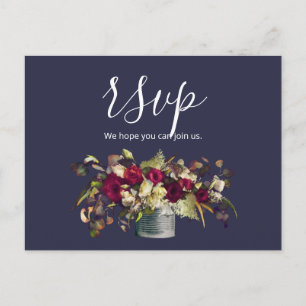 Carte Postale Marsala & Roses aquarelles ivoire RSVP Navy