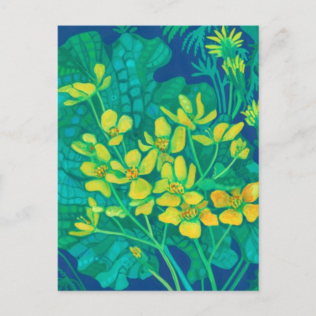 Carte Postale Marsh Marigold Fleurs sauvages d'été peinture flor (Devant)