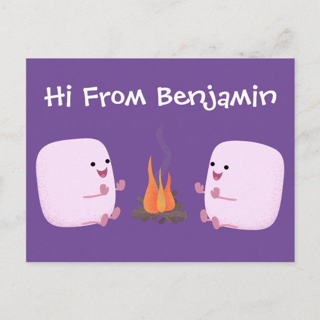 Carte Postale Marshmallows mignons roses par dessin animé sur le (Devant)