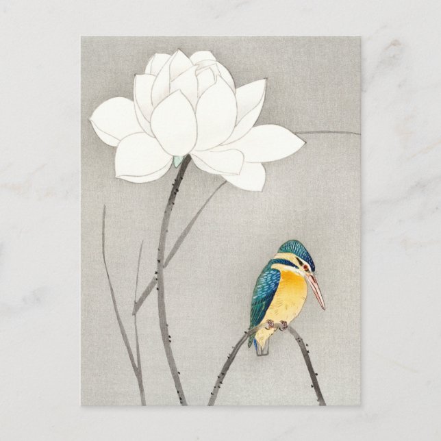 Carte Postale Martin-pêcheur avec fleur de lotus Ohara Koson agr (Devant)