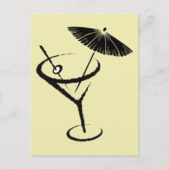Carte Postale Martini ~ Cocktail Retro Boire Olive & Umbrella (Devant)