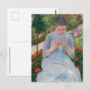 Carte Postale Mary Cassatt - Fille cousant dans un Jardin