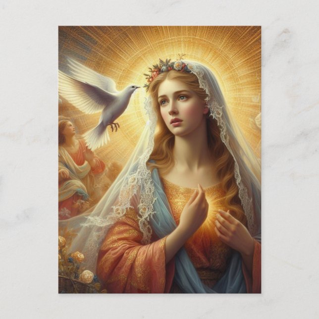 Carte Postale Mary et la colombe blanche (Devant)