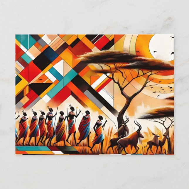 Carte Postale Masaï d'art africain Abstrait géométrique (Devant)