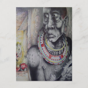 Carte Postale Masai mère et enfant avec Lion Art Imprimer/Graphi