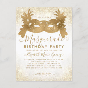 Carte Postale Mascarade Paillettes de Blanc D'or Fête d'Annivers