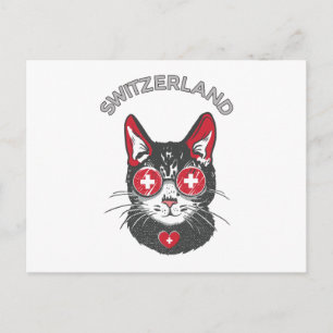 Carte Postale Mascotte de chat de football suisse Drapeau de sup
