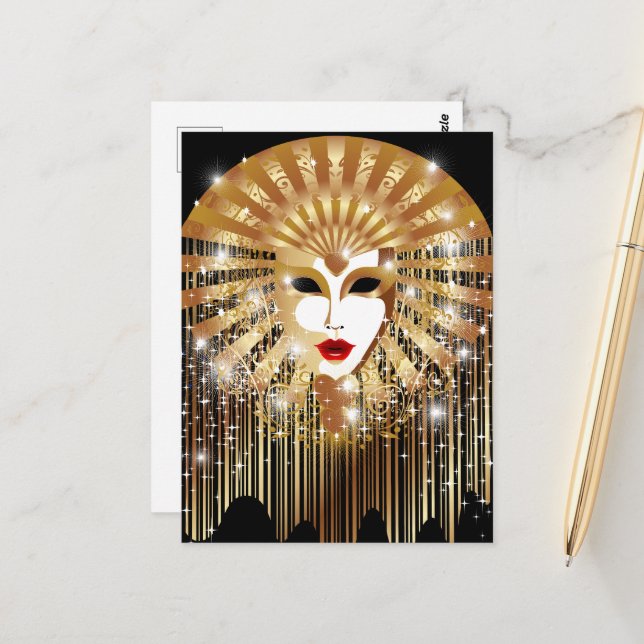 Carte Postale Mask de la Fête du Venice Carnival (Devant/Arrière en situation)
