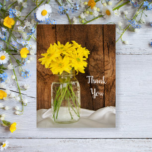 Carte Postale Mason Jar Maisies jaunes Mariage campagnard Merci