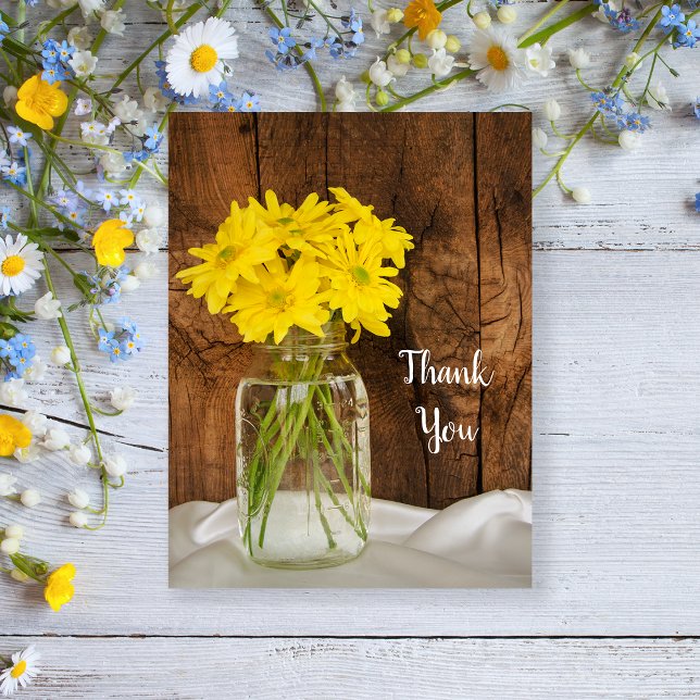 Carte Postale Mason Jar Maisies jaunes Mariage campagnard Merci (Créateur téléchargé)