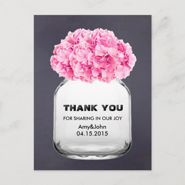 Carte Postale Mason jar rose hydrangea merci note hydrangea5 (Devant)