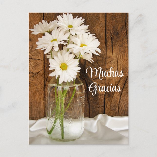 Carte Postale Mason Jar White Daisies Gracias Merci espagnol (Devant)