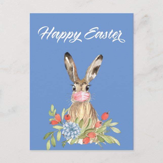 Carte Postale Masque de Pâques 2021 Joyeux Lapin de Quarantaine (Devant)