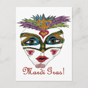 Carte Postale Masque de plumes de Parties scintillant Mardi Gras
