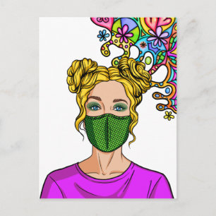 Carte Postale Masque de visage Pop Art 2021 Dame Fille