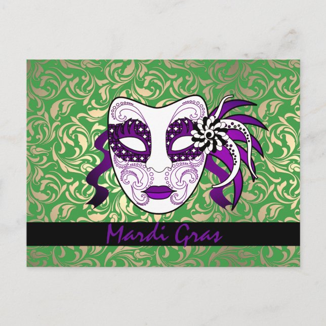 Carte Postale Masque Gras Mardi Vert, Or Et Violet (Devant)