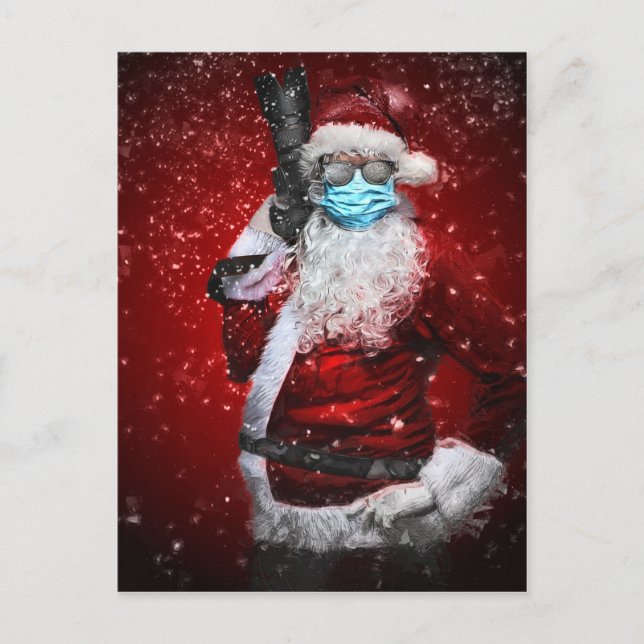 Carte Postale Masque portant le Père Noël pour Noël (Devant)