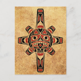 Carte Postale Masque solaire vintage rouge et noir haïda