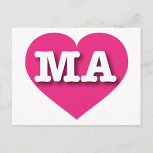 Carte Postale Massachusetts Coeur rose chaud - J'aime MA