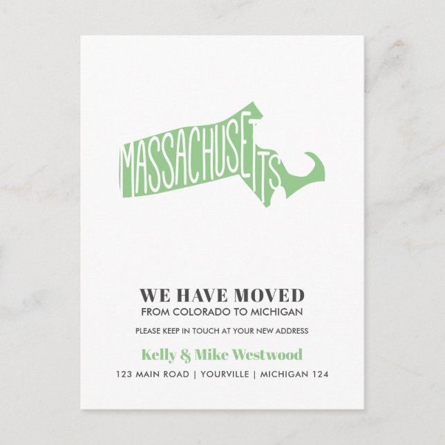 Carte Postale MASSACHUSETTS Nous avons déménagé Nouvelle adresse (Devant)