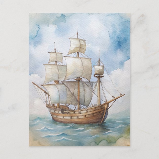 Carte Postale Massachusetts Plymouth Mayflower Peinture navire (Devant)