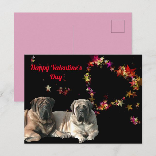 Carte postale Mastiff anglais Saint-Valentin  (Devant / Derrière)