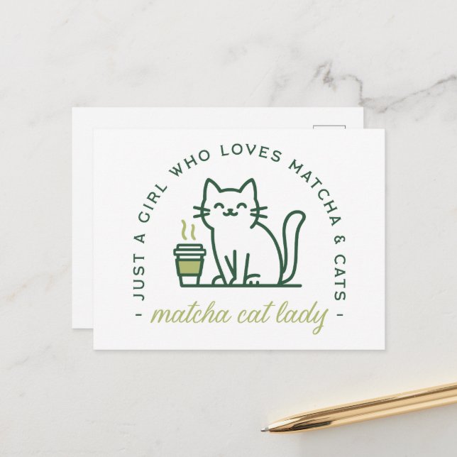 Carte Postale Matcha amoureux des chats drôle juste une fille ka (Devant/Arrière en situation)