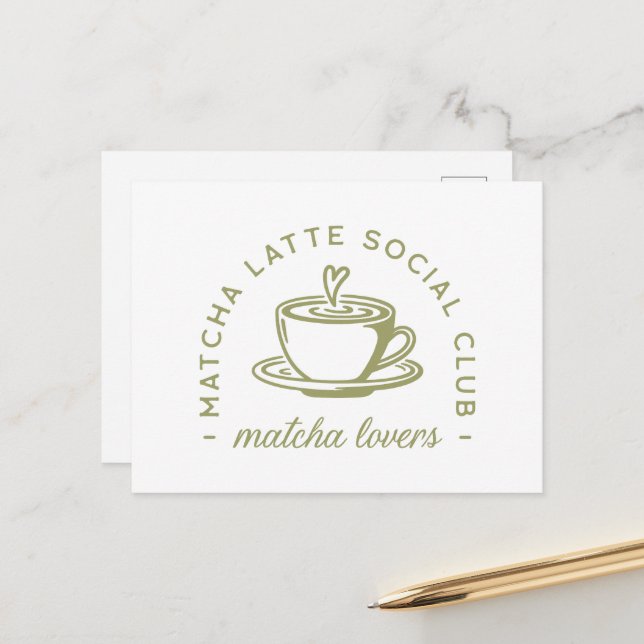 Carte Postale Matcha latte amoureux club fille vert esthétique (Devant/Arrière en situation)