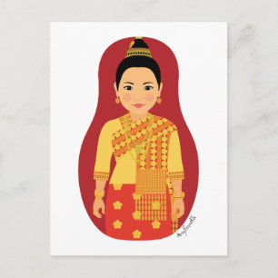 Carte postale Matryoshka Laotian (Rouge)