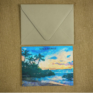 Carte Postale Maui Hawaii Peinture à l'huile Voyage d'illustrati