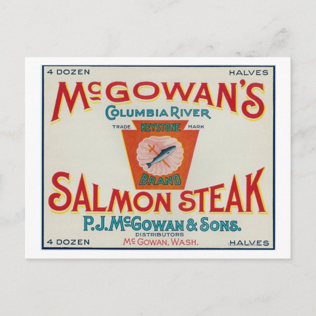Carte Postale McGowan, Washington - Étiquette Coque Saumon de Ke (Devant)