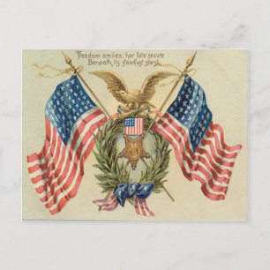 Carte Postale Médaille de la couronne du drapeau américain Aigle
