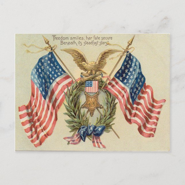 Carte Postale Médaille de la couronne du drapeau américain Aigle (Devant)