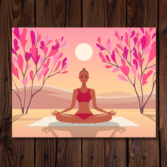 Carte Postale Médaille de Yoga Jeune femme Padmasana rose or (Créateur téléchargé)