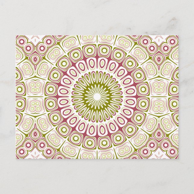 Carte Postale Médaille Mandala rose rose et vert olive (Devant)