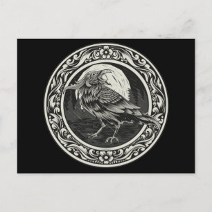 Carte Postale Médaillon Raven Cartographie Art Oiseau Nature Mug