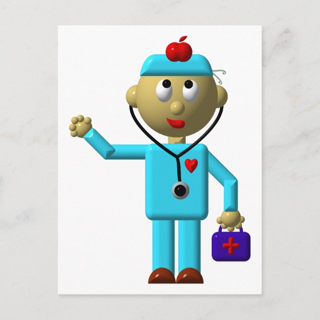 Carte Postale Médecin idiot avec pomme sur la tête et sac Médica (Devant)