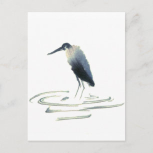 Carte Postale Méditation de Héron, Sumi-e Grand Héron Bleu