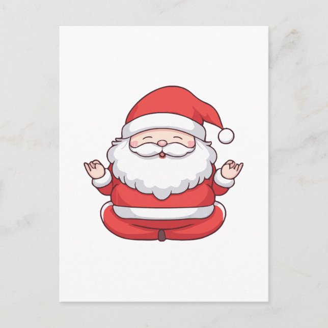 Carte Postale Méditation drôle Kawaii Père Noël Yoga (Devant)