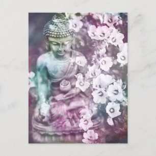 Carte Postale *~* Méditation Pastel Zen Bouddha Méditer Fleurs
